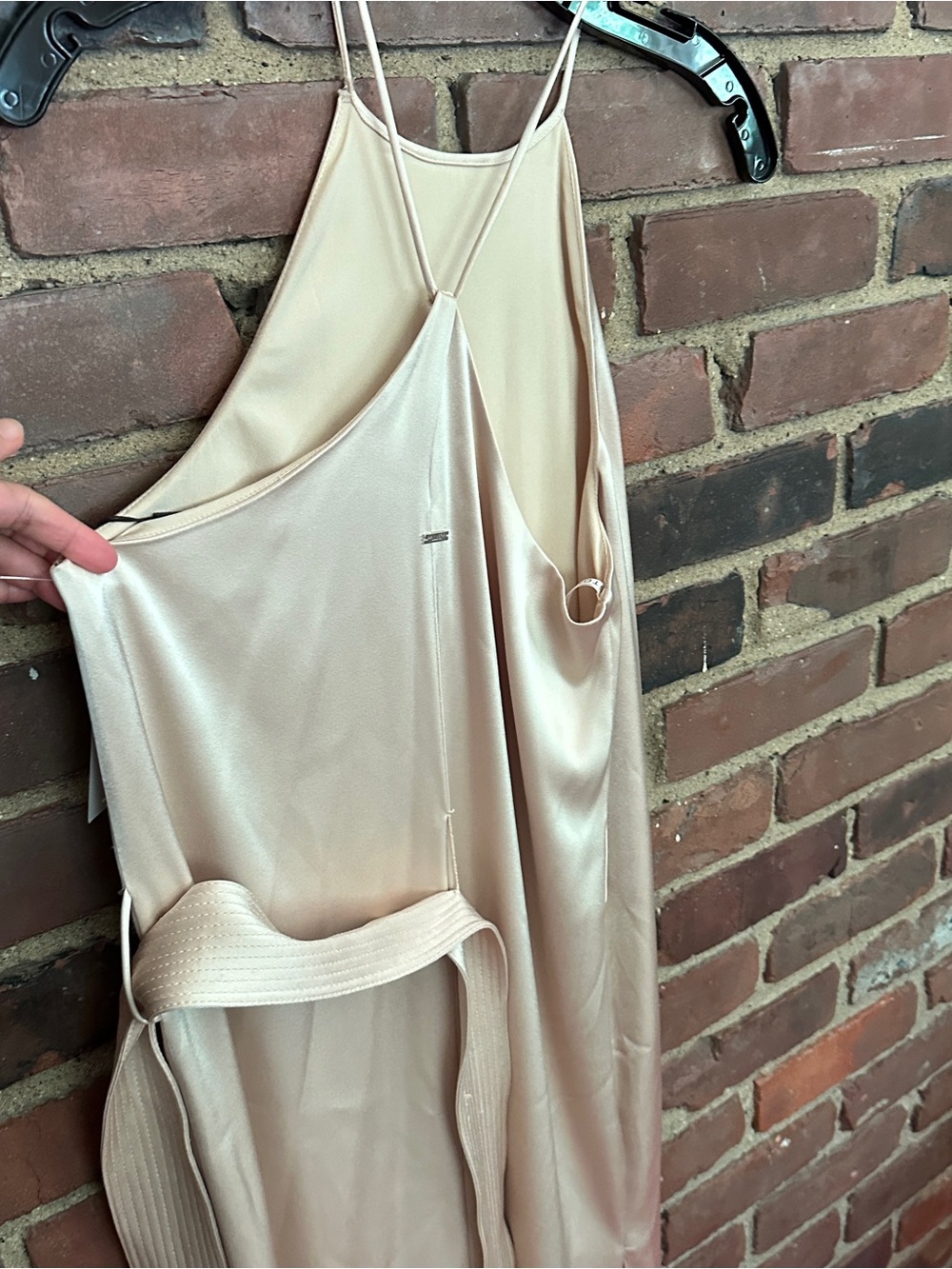 Halston Heritage / Racer Back Satin Slip Dress with belt XS / side slits